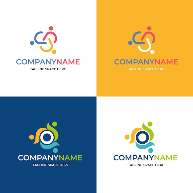 Diseños de logotipos abstractos y coloridos que representan la comunidad y la colaboración