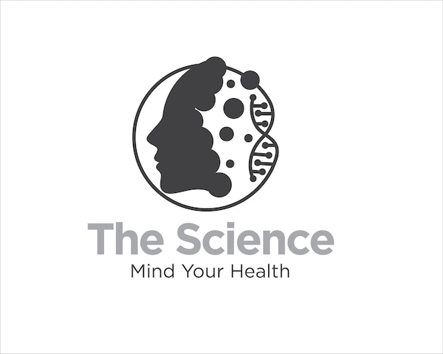 los diseños de logotipos de ciencia, ADN y mente para el servicio médico