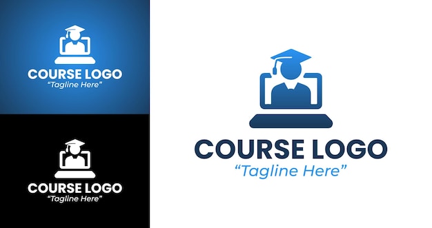 Diseños de logotipos de cursos educativos con tonos azules y formas circulares y geométricas minimalistas