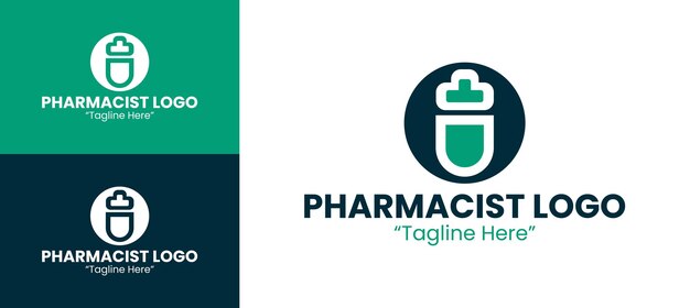 Diseños de logotipos de farmacéuticos en verde adecuados para la marca de farmacia y salud