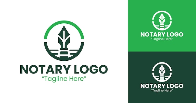 Diseños de logotipos de notarios profesionales en verde y blanco para la marca empresarial
