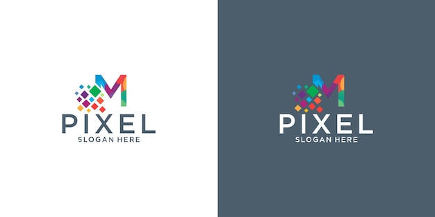 Diseños de logotipos de píxeles de letra M