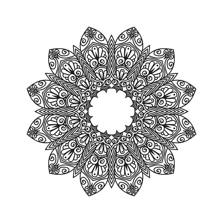 Diseños de mandalas de flores negras y blancas