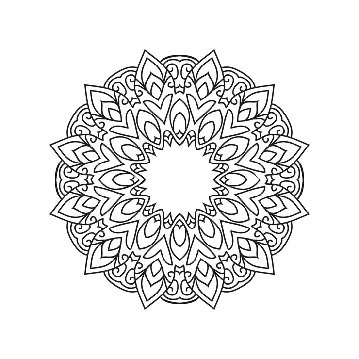 Diseños de mandalas de flores negras y blancas