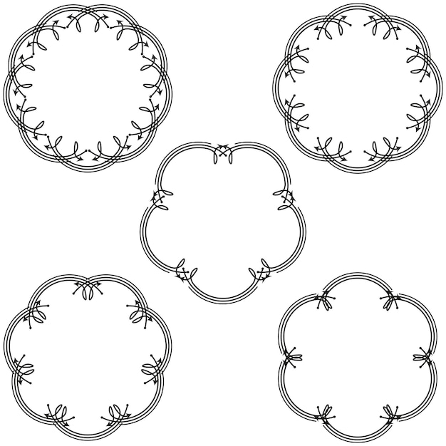 Diseños de marcos circulares Contorno decorativo negro Formas simétricas elegantes Ilustración vectorial