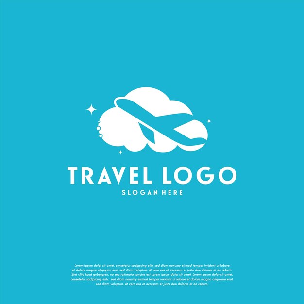 Diseños modernos de logotipos flat travel, diseños de plantillas de logotipos de aviones, icono de símbolo de logotipo