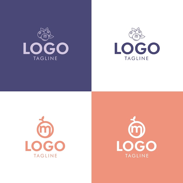 Diseños modernos de logotipos de frutas con elementos circulares y monogramas