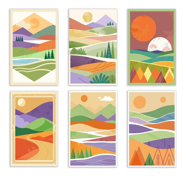Diseños de paisajes abstractos en acuarela para proyectos creativos