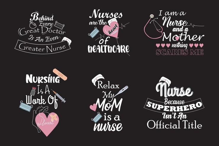 Diseños de paquetes de camisetas con citas de letras tipográficas manuscritas de la vida de la enfermera