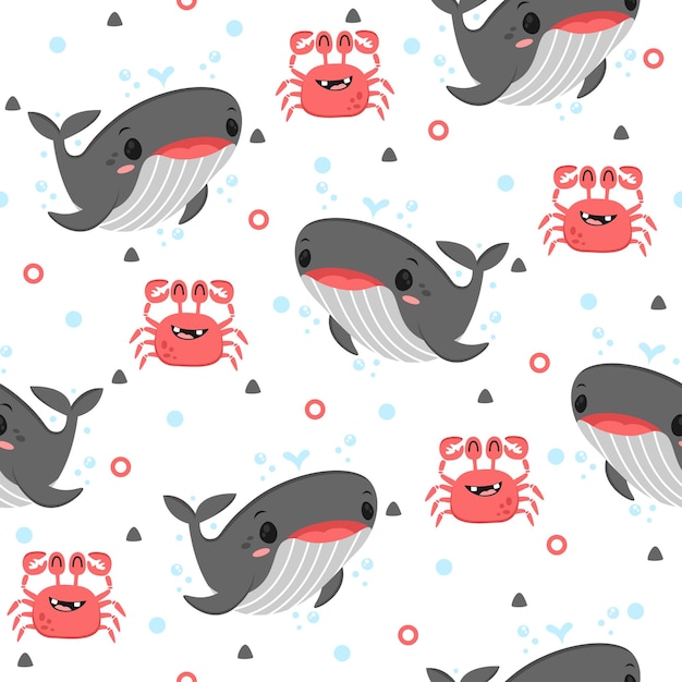 Diseños de patrones vectoriales de dibujos animados de ballenas