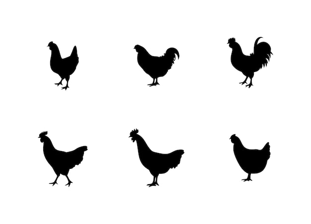 Diseños perfectos de siluetas de pollo para la marca de la granja