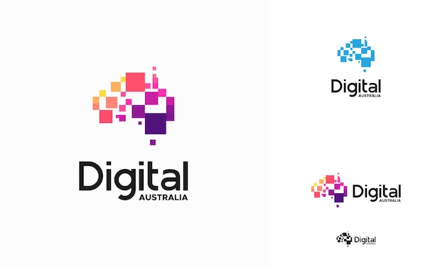 Diseños de plantilla de logotipo de Australia digital moderna Ilustración vectorial Diseños de plantilla de logotipo de tecnología de Australia