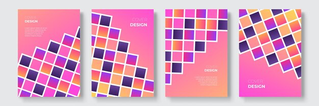 Vector diseños de portada geométrica degradada abstracta, plantillas de folletos de moda, carteles futuristas coloridos. ilustración vectorial. muestras globales
