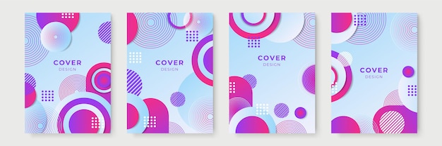 Diseños de portada geométrica degradada abstracta, plantillas de folletos de moda, carteles futuristas coloridos. Ilustración vectorial. Muestras globales