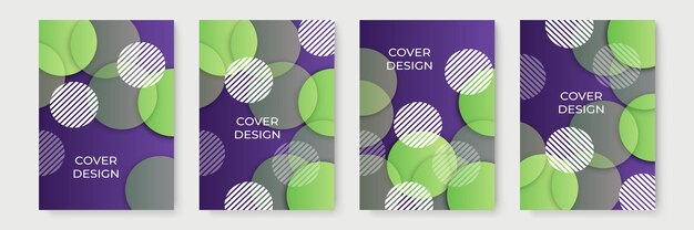 Diseños de portada geométrica degradada abstracta, plantillas de folletos de moda, carteles futuristas coloridos. Ilustración vectorial