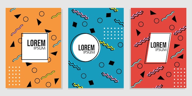 Vector diseños de portadas de estilo memphis con fondos modernos y dinámicos utilizados para portadas de libros escolares