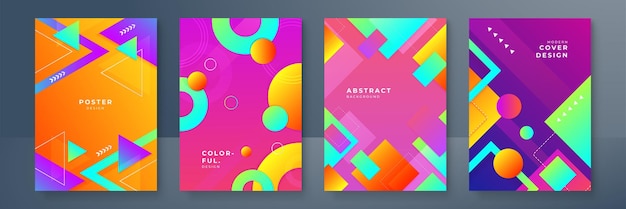 Diseños de portadas geométricas degradadas abstractas plantillas de folletos de moda carteles futuristas coloridos Ilustración vectorial