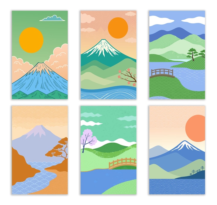 Vector diseños de portadas minimalistas inspirados en japón para proyectos