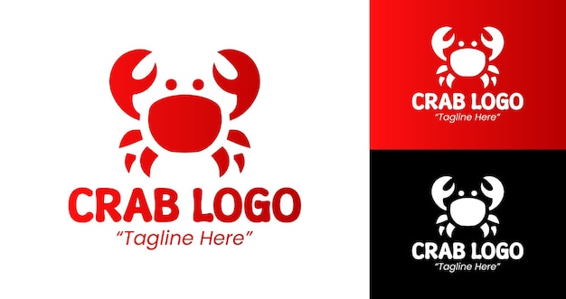 Diseños profesionales de logotipos de cangrejo con colores rojo y negro para negocios y solución de marca creativa