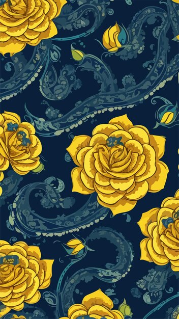 Diseños de rosas sin costuras de color azul azul y amarillo en 2D