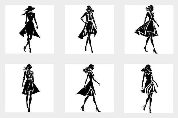 Diseños de siluetas de mujeres modernas para proyectos de moda