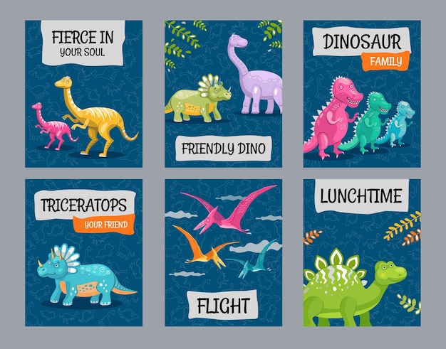 Diseños de tarjetas de felicitación positivas con divertidos dinosaurios