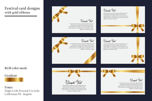 Diseños de tarjetas de festivales con cintas de oro