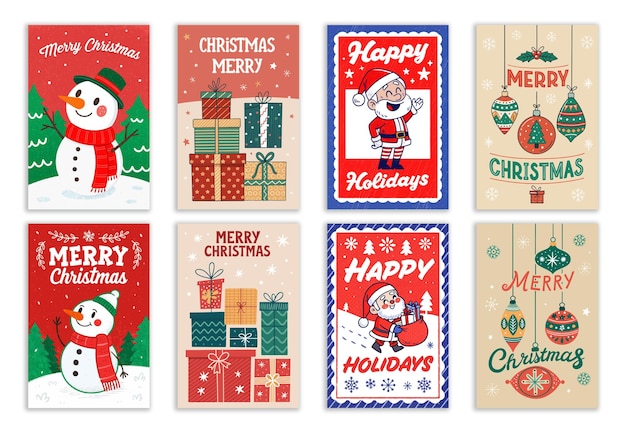 Diseños de tarjetas de Navidad de estilo dibujado a mano lindo y festivo