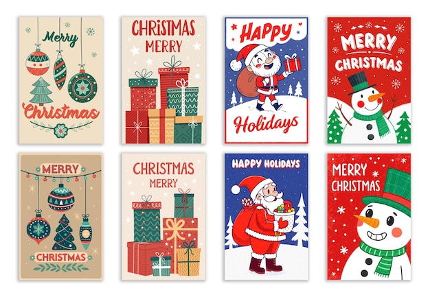 Diseños de tarjetas de Navidad de estilo dibujado a mano lindo y festivo