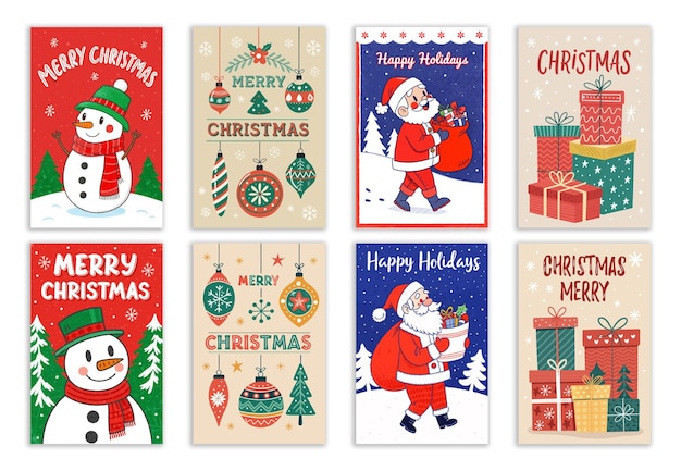 Diseños de tarjetas de Navidad de estilo dibujado a mano lindo y festivo