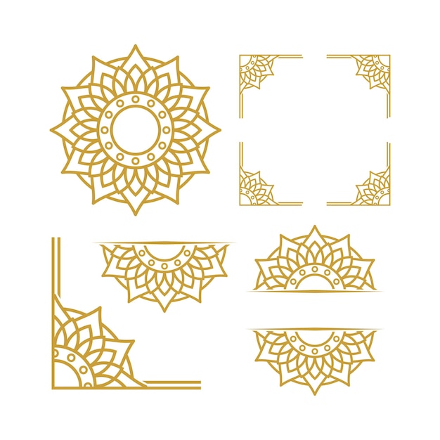 Diseños vectoriales de elementos del marco de bodas de Mandala