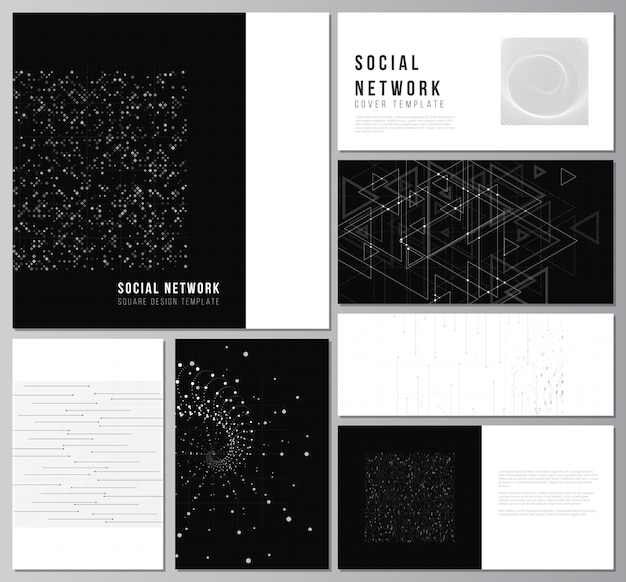 Diseños vectoriales de maquetas de redes sociales para diseño de portada Diseño de sitios web Fondos de sitios web o publicidad Tecnología abstracta Fondo de ciencia de color negro Datos digitales Concepto de alta tecnología