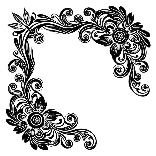 Diseños vectoriales de marcos decorados en negro con detalles intrincados de las esquinas