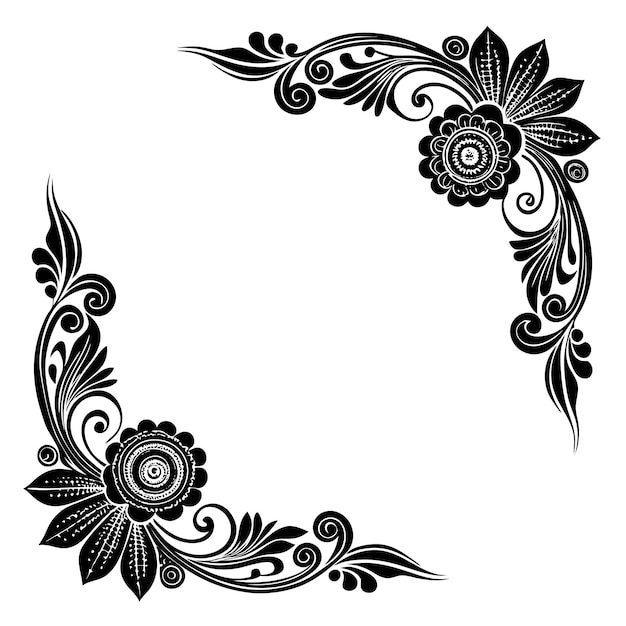 Diseños vectoriales de marcos decorados en negro con detalles intrincados de las esquinas