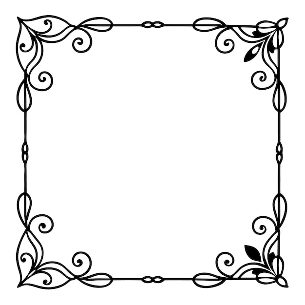 Diseños vectoriales de marcos decorados en negro con detalles intrincados de las esquinas