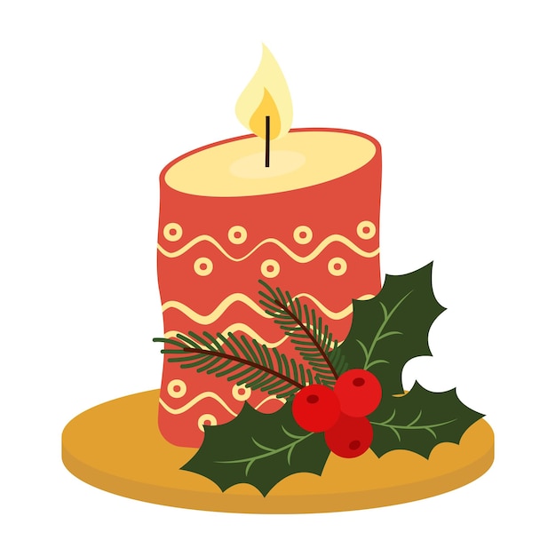 Diseños de velas navideñas festivas con decoración de temporada Ilustración plana Signo de elemento de Feliz Año Nuevo