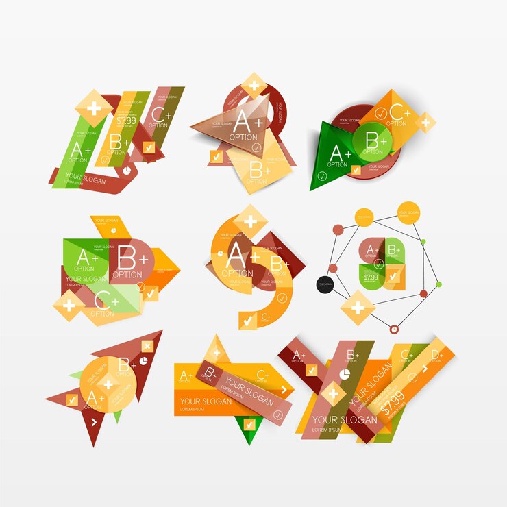 Vector diseños web de infografía de gráficos de papel