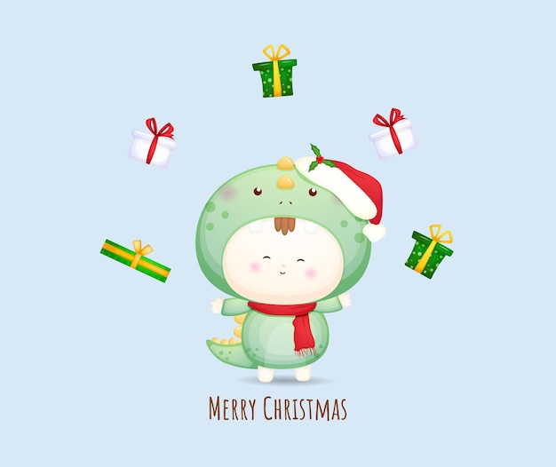 Disfraz de santa lindo bebé con regalo para conjunto de ilustración de feliz navidad vector premium