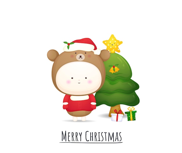 Disfraz de santa lindo bebé con regalo para conjunto de ilustración de feliz navidad vector premium