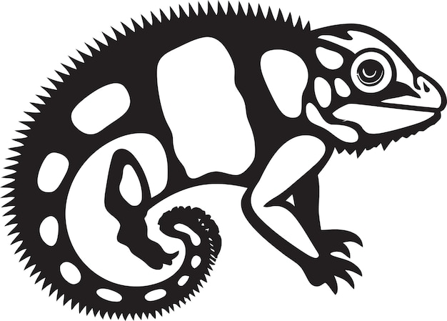 Disfrazado oscuro Emblema de camaleón furtivo Mimicía de medianoche Camaleón en icono vectorial negro