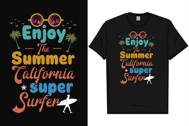 Disfruta del verano en California con el diseño de camisetas tipográficas de super surfistas