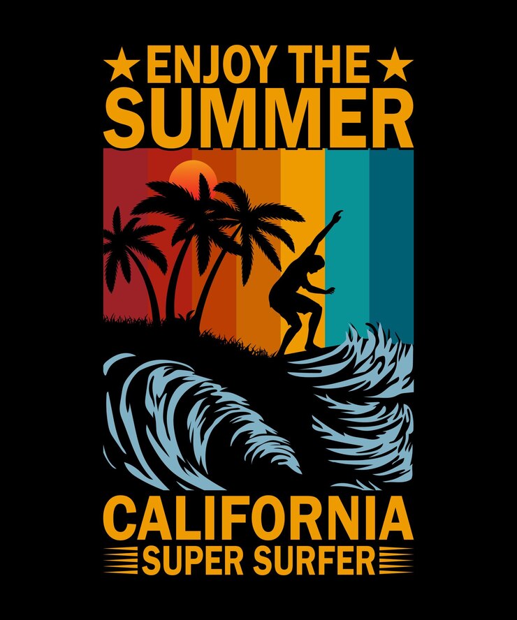 Disfruta del verano diseño de camiseta de playa de verano super surfista de california