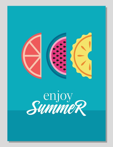 Disfruta del verano Hola verano vibraciones de verano tarjeta de verano o concepto de cartel en diseño plano