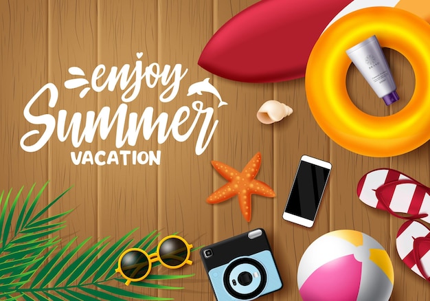 Vector disfrute del diseño de banner de vector de verano disfrute de texto de vacaciones de verano