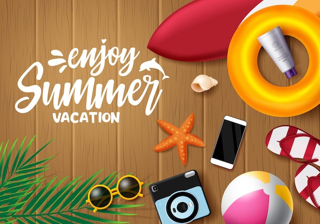 Disfrute del diseño de banner de vector de verano disfrute de texto de vacaciones de verano