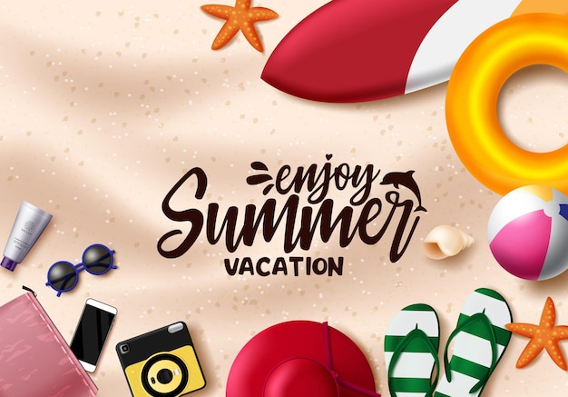 Disfrute de la plantilla de banner de vector de vacaciones de verano Texto de vacaciones de verano en la arena