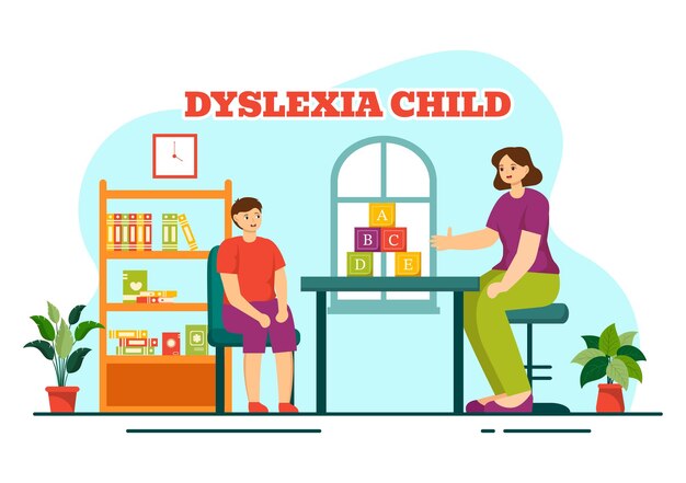 Dislexia niños ilustración vectorial de niños trastorno de dislexia y dificultad para aprender a leer