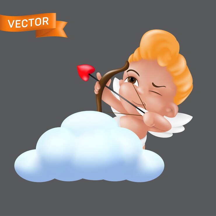 Disparar y apuntar con un pequeño personaje de Cupido de arco y flecha.
