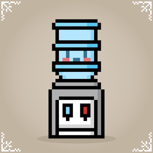 Dispensador en arte de píxeles de 8 bits Máquina de bebida de agua agua caliente y fría para activos de juego en vector