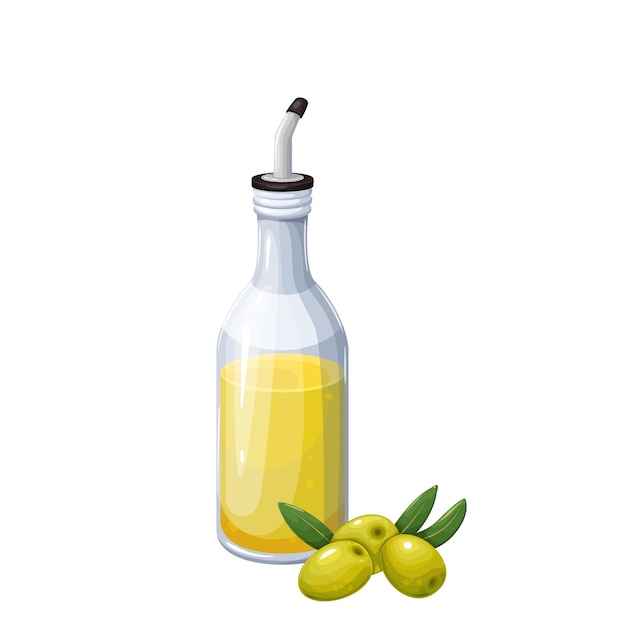 Dispensador de botellas de vidrio de aceite de oliva o vinagre y aceitunas verdes